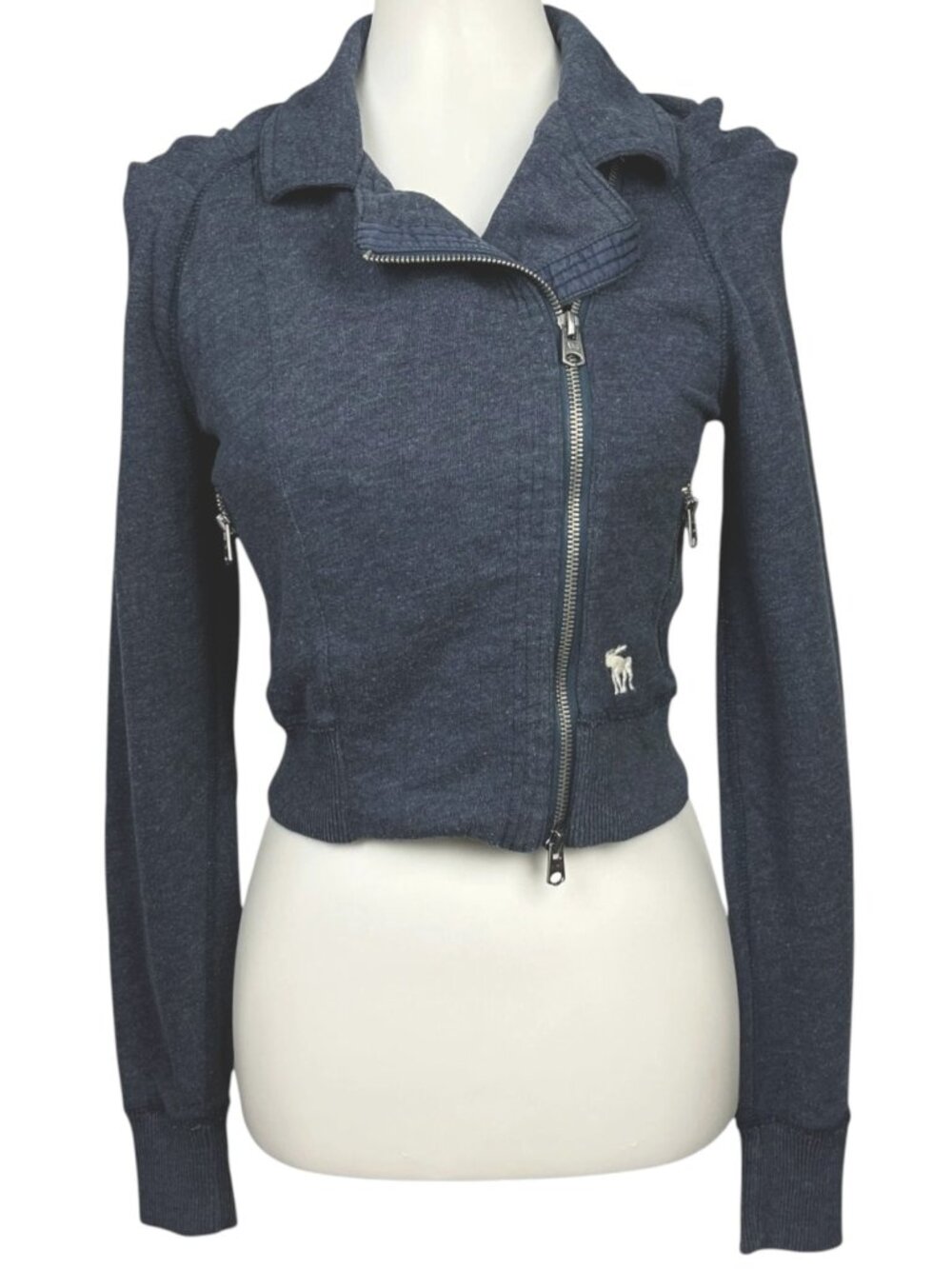 Vintage Y2K Abercrombie Fitch Jacket Womens Medium Cropped Moto Grunge Punk Blue
